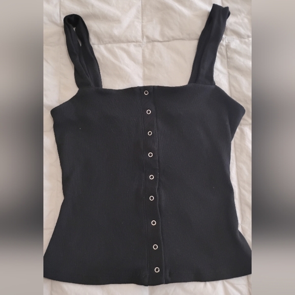 Dynamite | Black Ribbed Sleeveless 1/2 Button Tank Top | Size Small - Picture 5 of 8